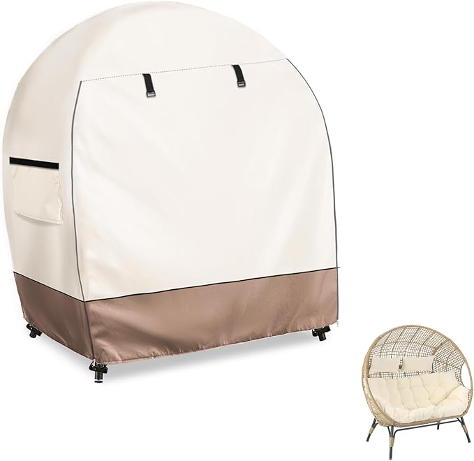 okcool Outdoor Egg Chair Cover,Double Egg Chair Cover for 2 Person Egg Loveseat Chair (Beige & Brown,Fits 35.4" D x 57.1" W x 56.3" H Egg Chair) ﻿