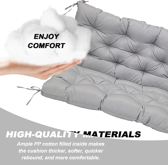 Porch Replacement Swing Cushions for Outdoor: 2-3 Seater Garden Waterproof Patio Bench Cushion with Ties - 4" Thick Swing Chair Cushion for Backyard Furniture Loveseat