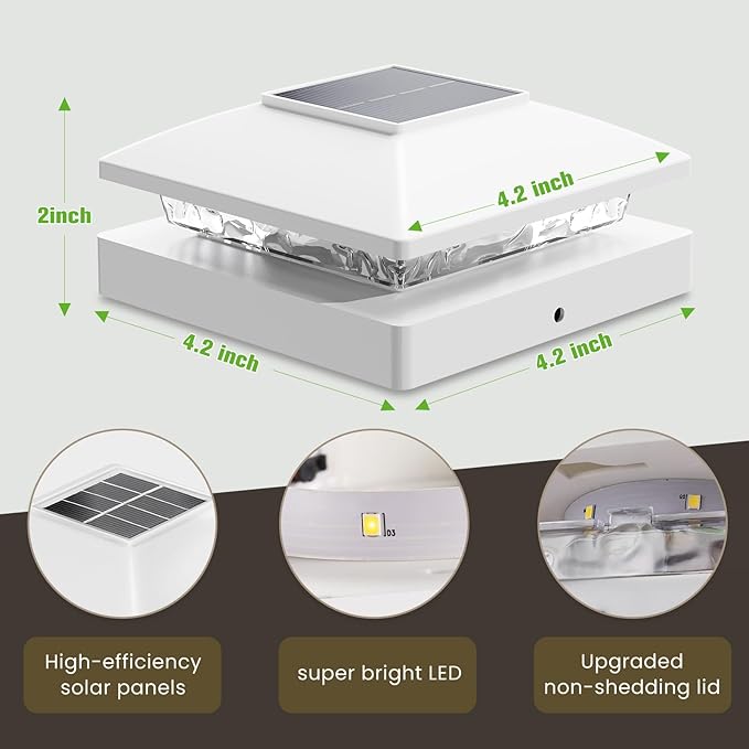 Solar Post Cap Lights Outdoor 6pack, White Waterproof Solar Powered Deck Fence Post Lights Fit 4x4 Wood/Vinyl Posts, Bright Warm White Solar Post Lights Decorate Deck, Patio, Porch, Fence