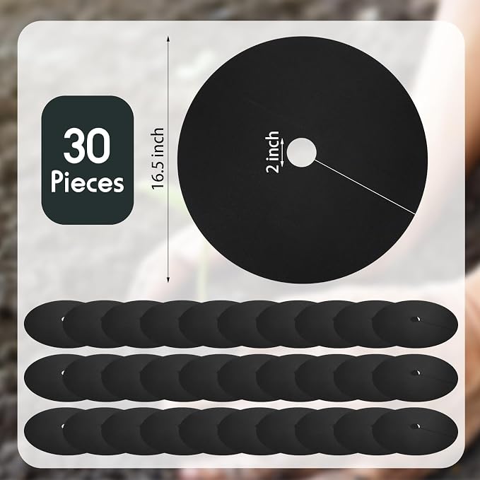 Macarrie 30 Pieces Weed Barrier Mats Non Woven Tree Mulch Ring Thickened Tree Protectors Mat Black Mulch Reusable Rings Landscaping Plant Cover Round Anti Grass Gardening Fabric Cover(16.5 Inch)
