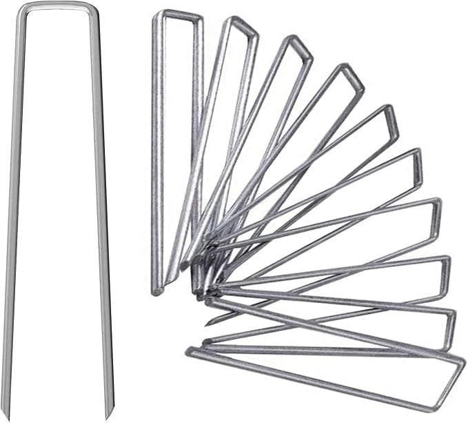 6 Inch Galvanized Garden Landscape Staples Stakes, 25 50 100 PCS Anti-Rust Garden Staples Tent Ground Stakes U-Shaped Landscape Pins for Secure Lawn Fabric, Decoration (25, 6 Inch)