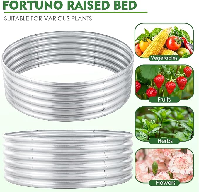 FORTUNO 36 Inch Round Galvanized Metal Fire Pit Ring, Bonfire Fire Ring, 17 Inch High, Durable for Outdoor Fire Pits, Patios and Camping, Silver