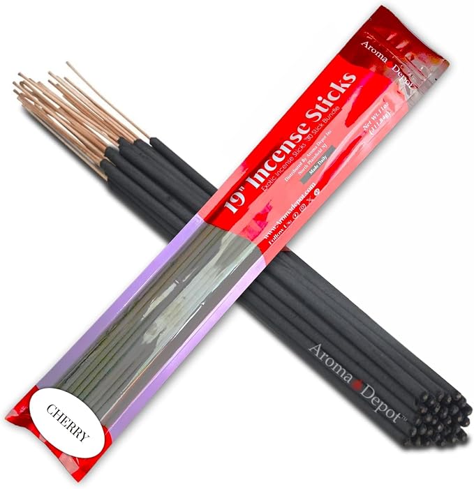 Aroma Depot 19 Inch Cherry Incense Sticks – Jumbo 19” Extra Long Charcoal Incense, 27–30 Count (1 Pack), 3–4 Hour Burn