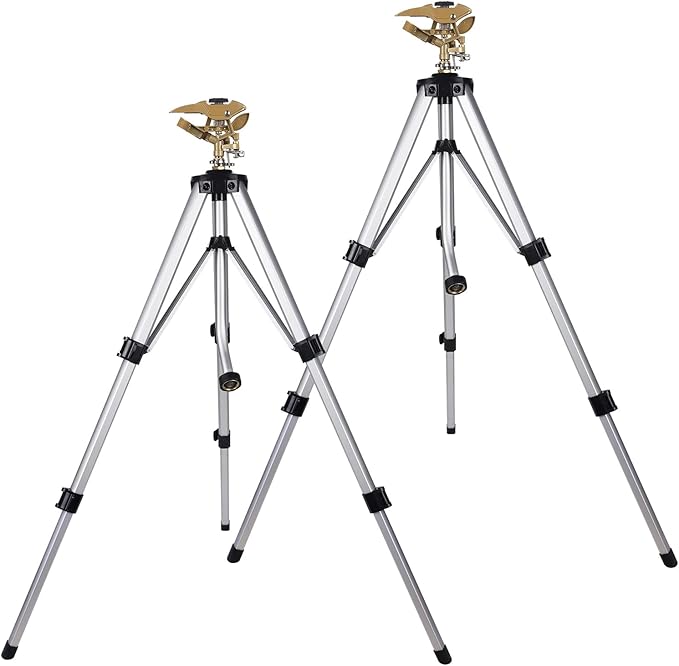 Biswing Large Impact Sprinkler Head on Tripod Base, Adjustable Zinc Alloy Lawn Sprinklers for Yard Lawn Garden, 3/4" NH Connector, 360 Degree Large Area Coverage Irrigator with Extension Legs, 2 Pack