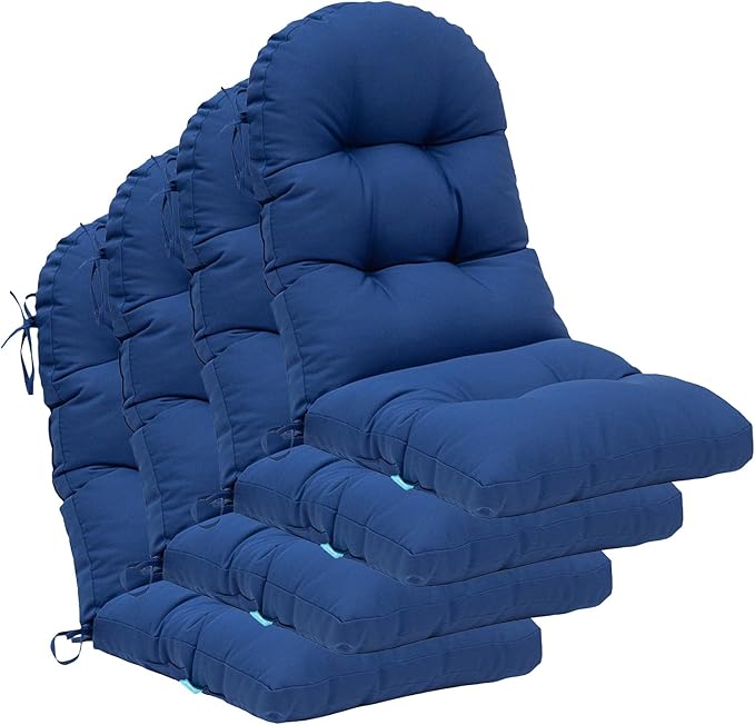QILLOWAY Outdoor High Back Chair Cushion for Adirondack, All Weather Rocking Chair Cushions Thick Padded Replacement for Patio Furniture Set of 4,Royal Blue