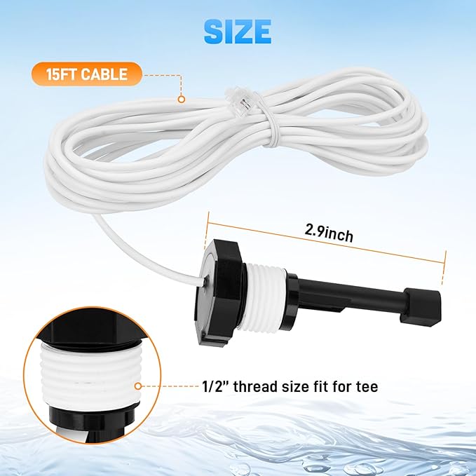 Upgraded GLX-FLO-RP Pool Flow Switch Assembly Compatible with Hayward Goldline Aqua Rite Salt Chlorine Generator System, Flow Sensor with 15ft Cable (Metal Probe)