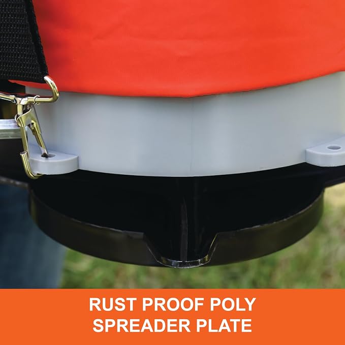 Agri-Fab Handheld Bag Seeder Spreader, 25 lb Capacity with Waterproof Zipper Bag, Adjustable Shoulder Strap & Rear Baffle, Orange