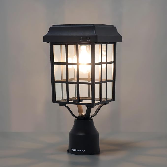 ST4329Q-A Solar Post Light Squared Frame Exterior Waterproof Led Fixture for Outdoor Garden Street Post Pole Yard Driveway Walkway Entryways (Flat Roof)