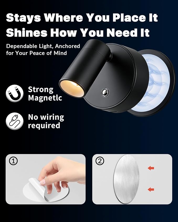 6PACK Dimmable Indoor Spotlights - LED Rechargeable 350° Rotatable Wireless Lighting, with 3 Colors for Plants, Paintings, and Artwork Accent Lighting (Black)