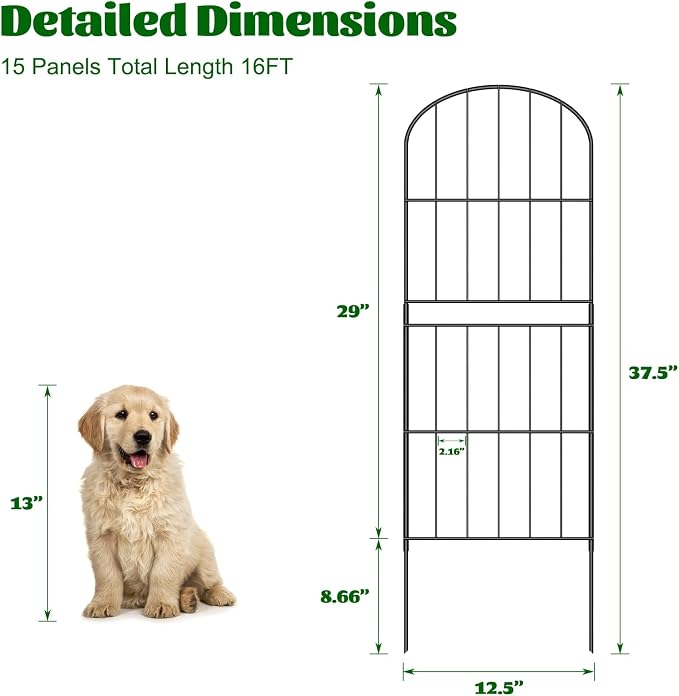 Tall Decorative Garden Fence Panel 15 Pack Elegant Garden Border 37.5"(H) x 16'(L) Durable Outdoor Privacy Screen Fencing Easy to Install Weather-Resistant Perfect for Landscaping Yard Decoration