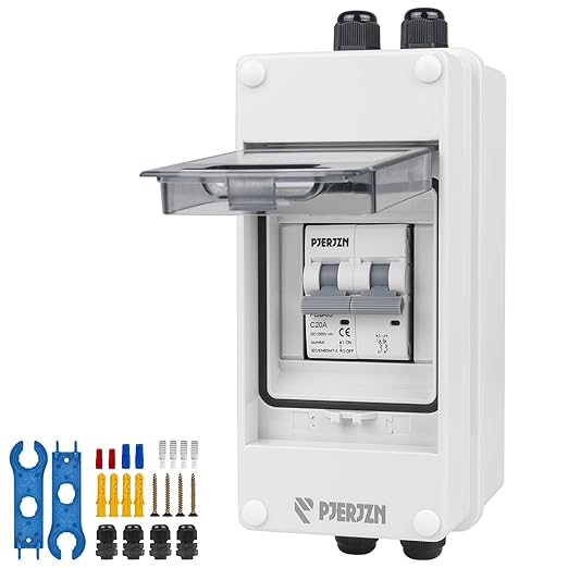 Solar Panels Disconnect Switch 20A 1000VDC PV Shut Off Switch Outdoor Circuit Breaker Box IP65 Waterproof UV-Proof