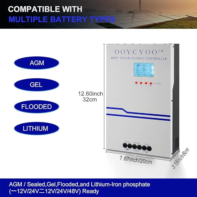 80 Amp MPPT Charge Controller MPPT 12V 24V 36V 48V Auto, 80a Solar Charge Regulator Max 150V w/LCD Display Work with AGM, Gel, Flooded and Lithium, Max Input Power 4000W