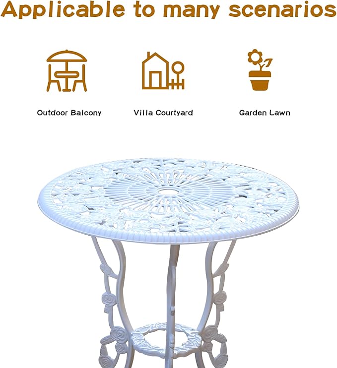 JARDIN DE CENTENNIAL Patio Bistro Set.Rust-Resistant Cast Aluminum Bistro Table Set with Umbrella Hole for Backyard (Rose White)