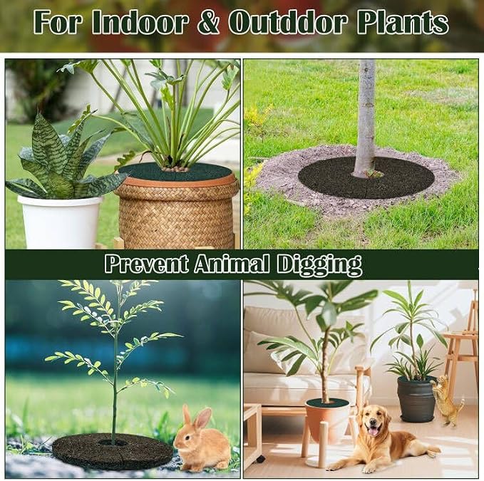 4pcs Double Side Rubber Tree Mulch Ring, 12In Heavy Duty Recycled Rubber Mulch Mat Natural Look Tree Root Protector Mat Reversible Round Tree Ring for Prevent Animal Dig, (Green Brown)