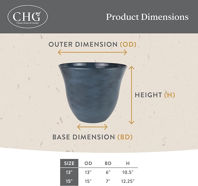 Classic Home and Garden Honeysuckle Resin Planters - Lightweight Indoor & Outdoor Plant Pots - UV-Resistant Plastic Flower Pots - Pot Planters for Flowers & Herbs (13", Blue Jean)