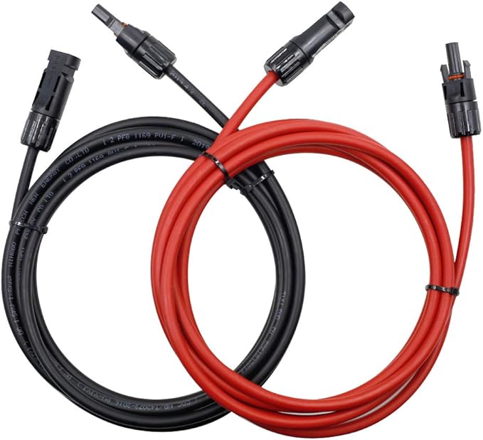 10FT Black + Red 10AWG(6mm²) Solar Panel Extension Cable Wire, Solar Adaptor Cable with Female and Male Connector - Set of 2