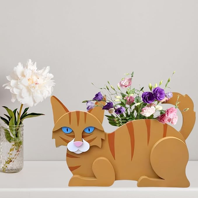 Orange Cat Planter,Cute Cat Flower Pot,Gifts for Pet Lovers,Unique Animal Plant Pots,Office,Indoor Outdoor Garden Decor