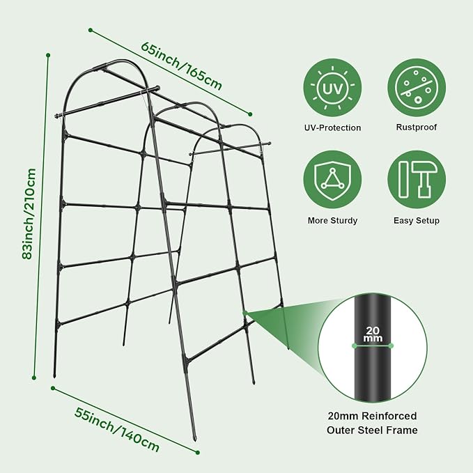 GOJAWAY 5.4L x 5W x 7H FT Metal Garden Trellis, Garden Arch Trellis for Climbing Plants, Outdoor Plant Support Frame for Garden Yard Patio