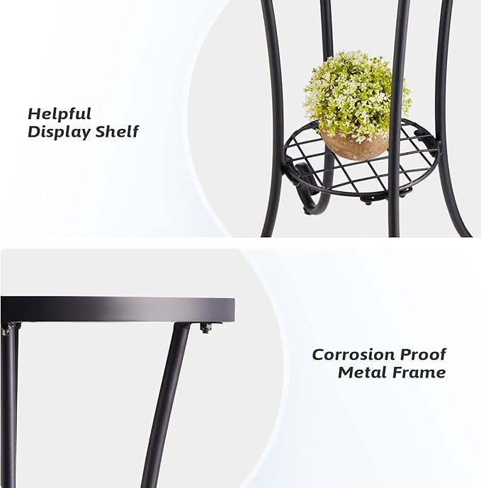 VONLUCE Patio Side Table and Plant Stand, 21" End Table with 14" Ceramic Tile Top for Porch Garden Decor, Indoor and Outdoor Mosaic Table, Living Room Bedroom Balcony Furniture for Home & Garden, Red