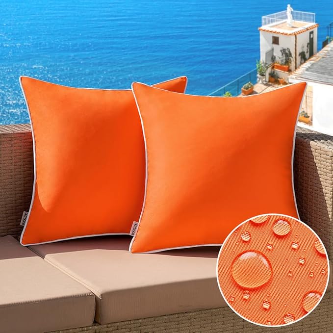MIULEE Pack of 2 Outdoor Waterproof Pillow Covers Decorative Farmhouse Throw Pillow Covers Square Solid Color Couch Pillow Covers for Patio Tent Bed Sofa Living Room 20x20 Inch Bright Orange