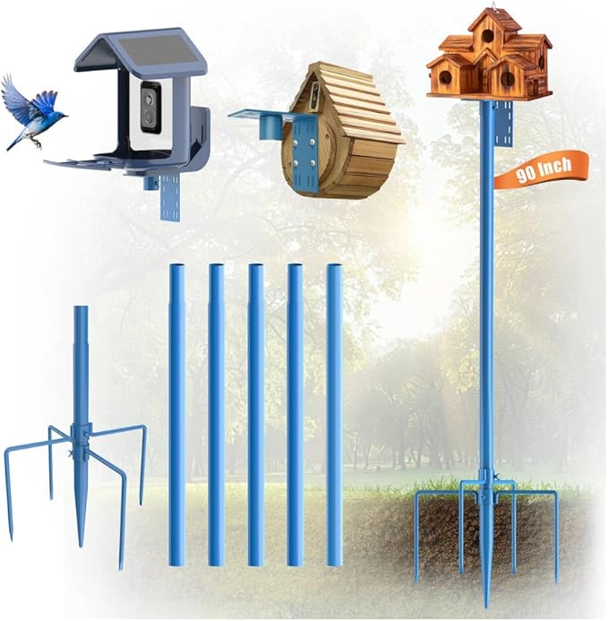 Onlyfly Bird Feeder Pole Stand – 90 Inch Height Feeding Station with 1-Inch Dia Heavy Duty for Hanging Feeders, Bird House Pole Mount Kit for Outdoor, Slip-Fit Connection, Blue