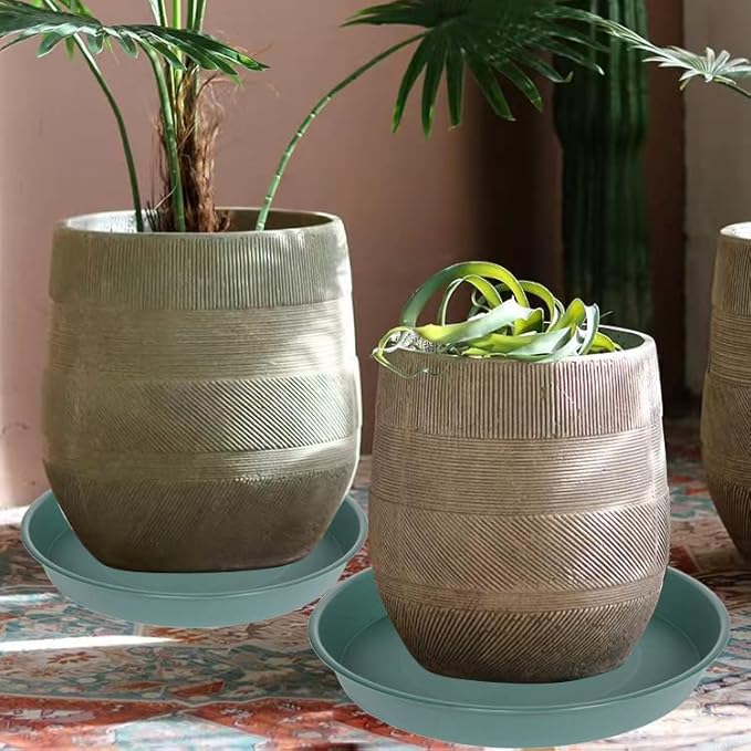 4 Pack of 16 inch Plant Saucer (13.5" Base), Heavy Duty Plastic Plant Tray for Pots, Flower Water Trays for Indoors, Bird Bath Bowls, Plant Drip Saucers for Planter 14"/15"/16" (Green)