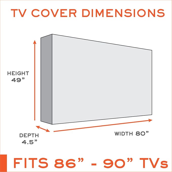 Outdoor TV Cover 86-90 inch - WITH FRONT FLAP - Weatherproof, Waterproof protection, Soft Interior, With Bottom cover - Black