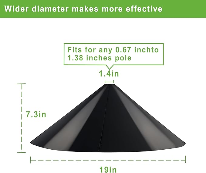 Squirrel Baffle for Bird Feeder Pole - 19 Inch for Shepherd’s Hook, Squirrel Proof Cone (1 Pack, Black)