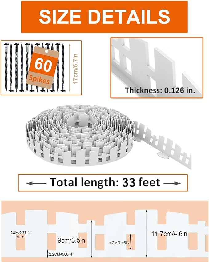 Garden Edging 33FT x 3.5~4.6IN Tall, Landscape Edging Borders with 60pcs Plastic Stakes,Arched Design Flexible Lawn Edging Border, No Digging Edge Fence DIY for Tree Flowerbeds Grass Yard