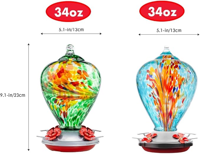Muse Garden Gifts for Women Glass Hummingbird Feeder for Outdoors Hanging, Birthday Mother‘s Day Christmas Valentine Hummingbird Gifts for Women Mom, Ant Moat Included, 2 Pack, Peacock and Comet | Muse Garden Gifts for Women Glass Hummingbird Feeder fo...