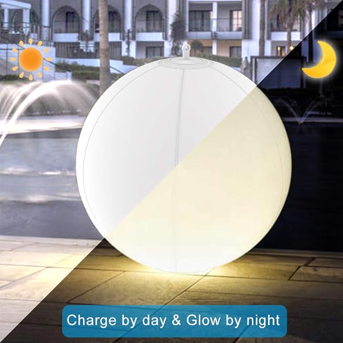 Rukars Floating Ball Pool Light Solar Powered 4 PCS, 14 Inch Inflatable Hangable IP68 Waterproof Rechargeable Color Changing Led Glow Globe Pool