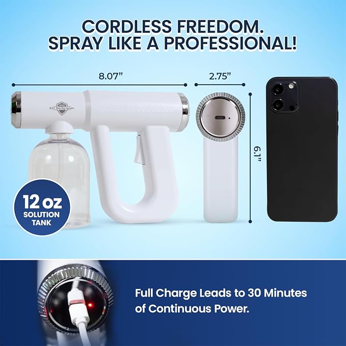 Professional K12 Nano Spray Gun, Multipurpose Face Mist Sprayer, ULV Fogger Machine Disinfectant Spray & Barber Mist Sprayer, Portable & Rechargeable Disinfecting Alcohol Spray Bottle for Sanitizing