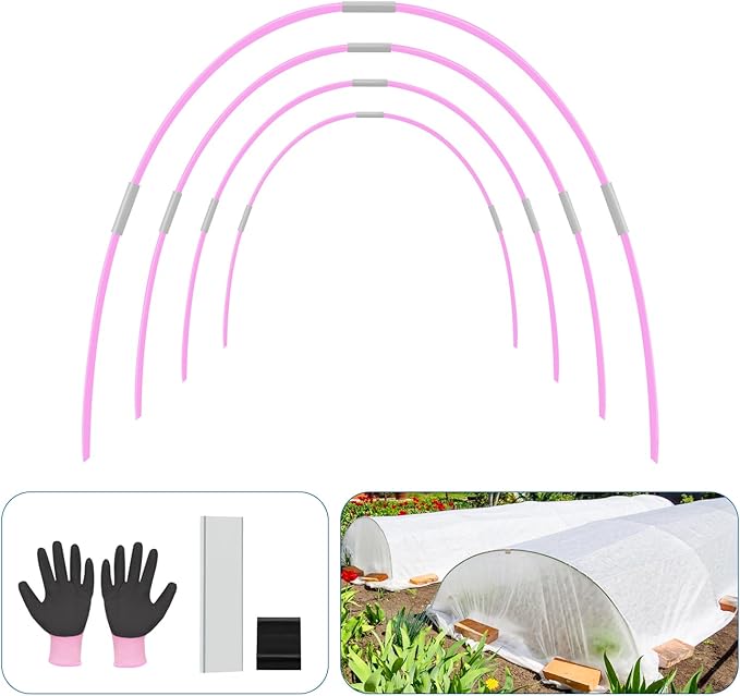 Garden Hoops 120pcs, Sunwuk Greenhouse Hoops for 2.5-5.5ft Wide Raised Bed, 24 Sets of 7.2ft Long Super Bendable Fiberglass Rods, Raised Planter Box Kit and Mini Greenhouse for Row Cover (M Size)