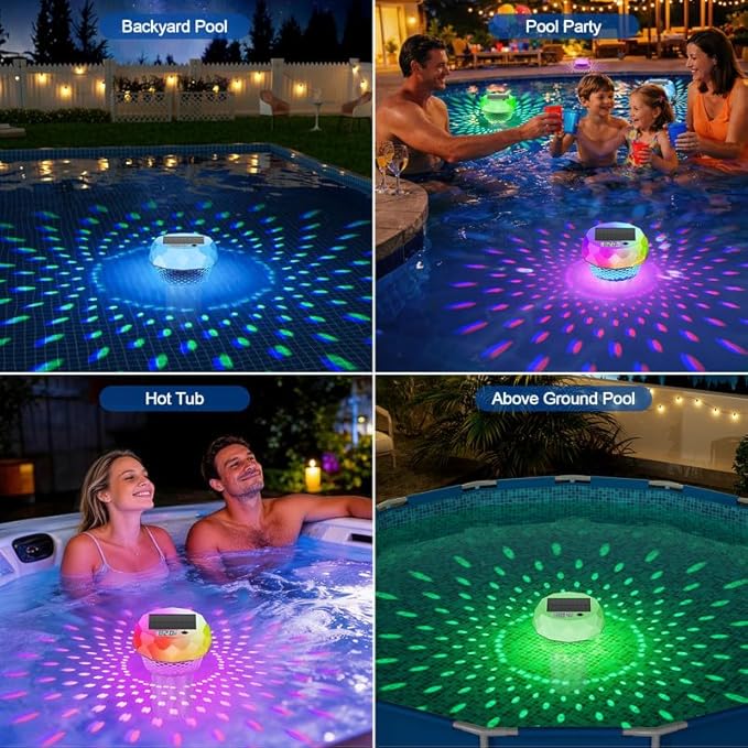 Ketom Solar Pool Chlorine Floater with Thermometer - Remote Control Floating Chlorine Dispenser with RGB Waterproof Pool Light Chlorine Tablet Floater 3 inch for Outdoor Swimming Hot Tub Spa
