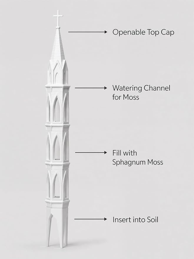 Gothic Tower Self-Watering Moss Pole for Monstera, 3D Printed Stone Texture Plant Support Stake for Climbing Plants, Indoor Plant Trellis for Philodendron, Pothos, Vine Plants (White)