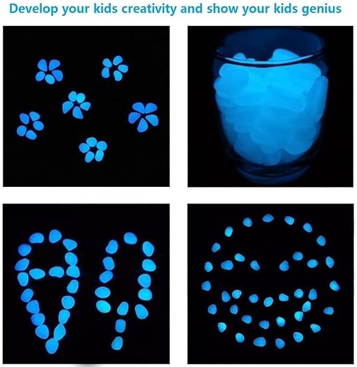 2.4Lbs 550 Pcs Glow in The Dark Stones Garden Pebbles Rocks Indoor Outdoor Decor Luminous Stone for Walkways Driveway Yard Grass Fish Tank(White in Daytime, Blue in Night)