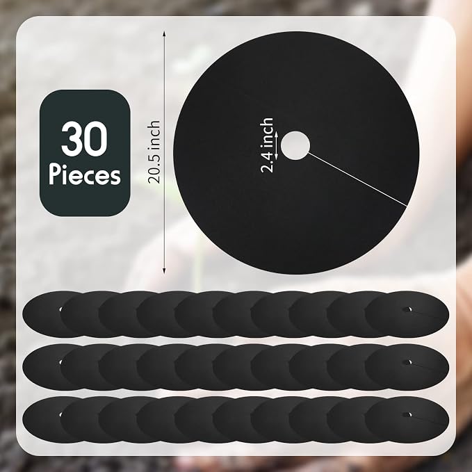 Macarrie 30 Pieces Weed Barrier Mats Non Woven Tree Mulch Ring Thickened Tree Protectors Mat Black Mulch Reusable Rings Landscaping Plant Cover Round Anti Grass Gardening Fabric Cover(20.5 Inch)