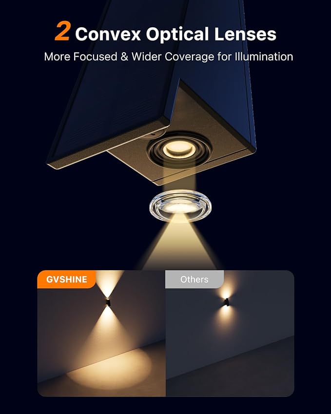 12 Pack Solar Powered Fence Lights Outdoor (Warm/Neutral/Cool White) Waterproof Up and Down Wall Mount LED Decorative Lamp for Outside Patio, House, Backyard, Porch, Deck, Garden with 3 Lighting Modes