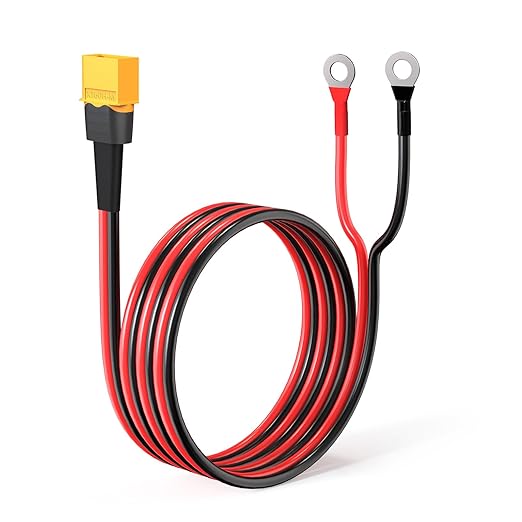 ELFCULB XT60 to O Ring Terminal Cable, 12AWG XT60 Male to O Ring Connector Cable with Tinned Pure Wire for RC Battery Solar Portable Power Power Station and Solar Panel(5FT)
