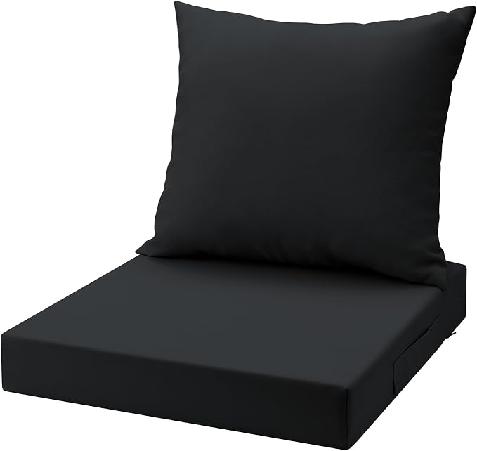 UNIKOME Outdoor Seat Cushions 22 X 22 X 3 Inch, Waterproof & Fade Resistant Patio Furniture Replacement Cushions with Removable Cover for Chair, Sofa, Couch, Wicker, Black