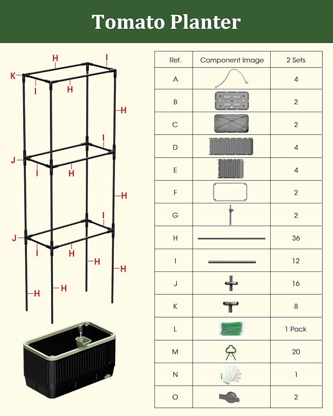 Self Watering Tomato Planter with Trellis, Rectangular Tomato Cages Trellis for Raised Garden Bed, Tomato Planters Box for Garden Pots Patio Indoor Outdoor (Rectangular, 2PC)
