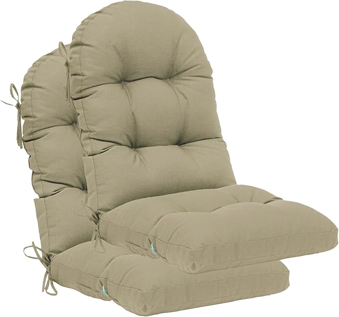 QILLOWAY Outdoor High Back Chair Cushion for Adirondack, All Weather Rocking Chair Cushions Thick Padded Replacement for Patio Furniture Set of 2,Beige