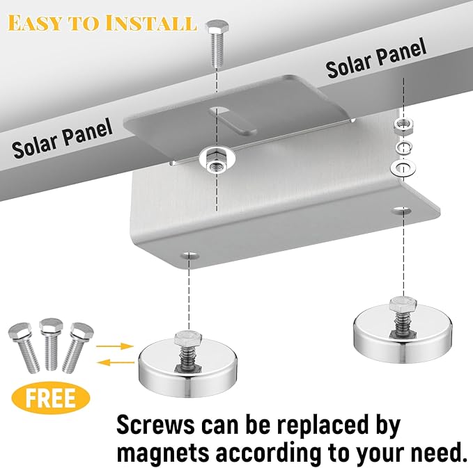 2400 Lbs No Drill Magnetic Solar Panel Mount Bracket Solar Panel Mounting Z Brackets for Sheds, Roofs, Walls, Boats, Trucks, Trailers Lightweight Aluminum Corrosion-Free(Silver,8 Pack)