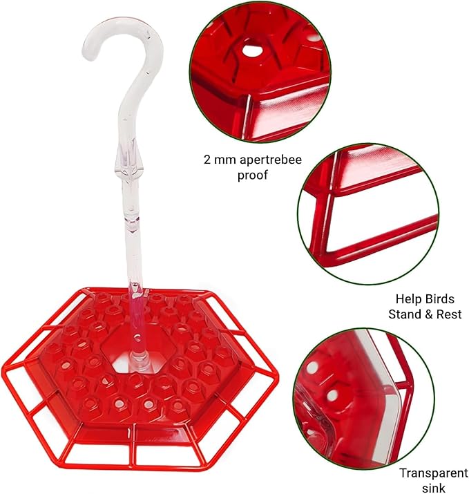 Hummingbird Feeders for Outdoors Hanging, 10 oz Wild Bird Feeder with 30 Feeding Ports, Hummingbird Feeder and Built-in Ant Moat, Easy to Clean and Refill (Red)