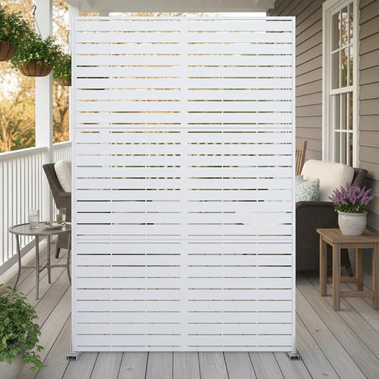 Privacy Screen Outdoor Metal Fence Panel, 72" H x 47" W Freestanding Decorative Privacy Fence for Patio, Deck, Balcony, Backyard, Garden with Stable Base