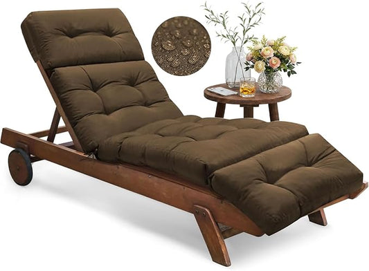 Waterproof Outdoor Chaise Lounge Chair Cushion 74.4 x 22 x 4.7 Inches Memory Foam Lounge Chair Cushions for Outdoor Furniture with Ties, Thickened Pool Chaise Lounge Chair Cushions, Brown