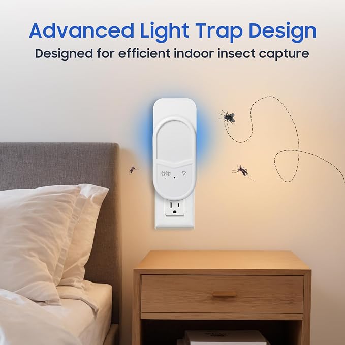 Fruit Fly Traps for Indoors, Plug in Fly Trap Indoor, 900 Sq Ft Protection Area, 6 Color Light Indoor House Bug Catcher with RC for Flying Insects Gnats Fruit Flies (1 Device+7 Refills)