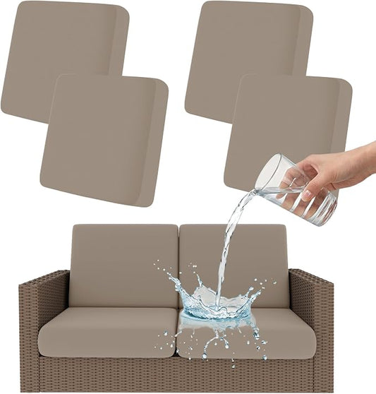 Smiry Waterproof Patio Cushion Covers, Stretch Outdoor Couch Slipcovers Replacement Washable Furniture Protector Sofa Chair Seat Cover for Dogs and Pets (4 Pcs, Taupe)