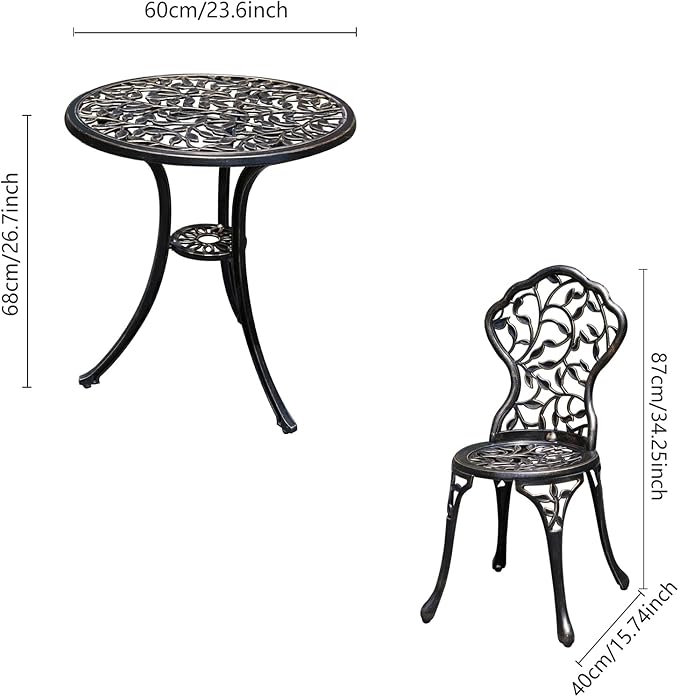 JARDIN DE CENTENNIAL Patio Bistro Set.Rust-Resistant Cast Aluminum Bistro Table Set with Umbrella Hole for Backyard (Leaf DESIGNCOPPER)