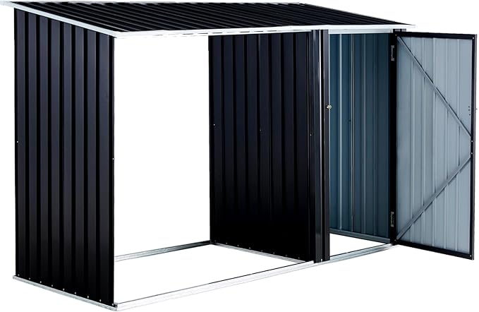Ball & Cast 98" Firewood Storage Shed,2-in-1 Galvanized Steel Outdoor Shelter Rack with Log Holder,Anthracite Waterproof House Tool Cabinet w/Lockable Doors and Pitched Roof,for Bicycles,Dark Gray